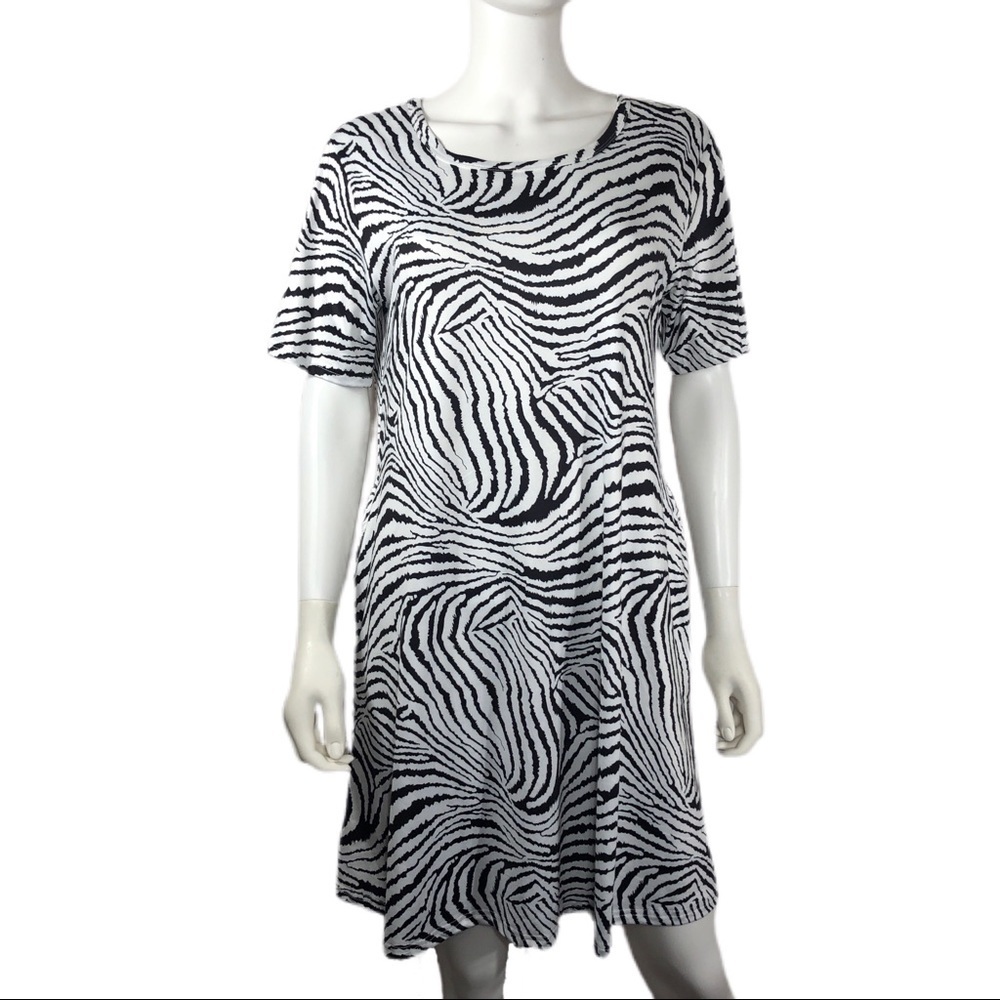 WNEEDU Swing Pocket Zebra Print Dress